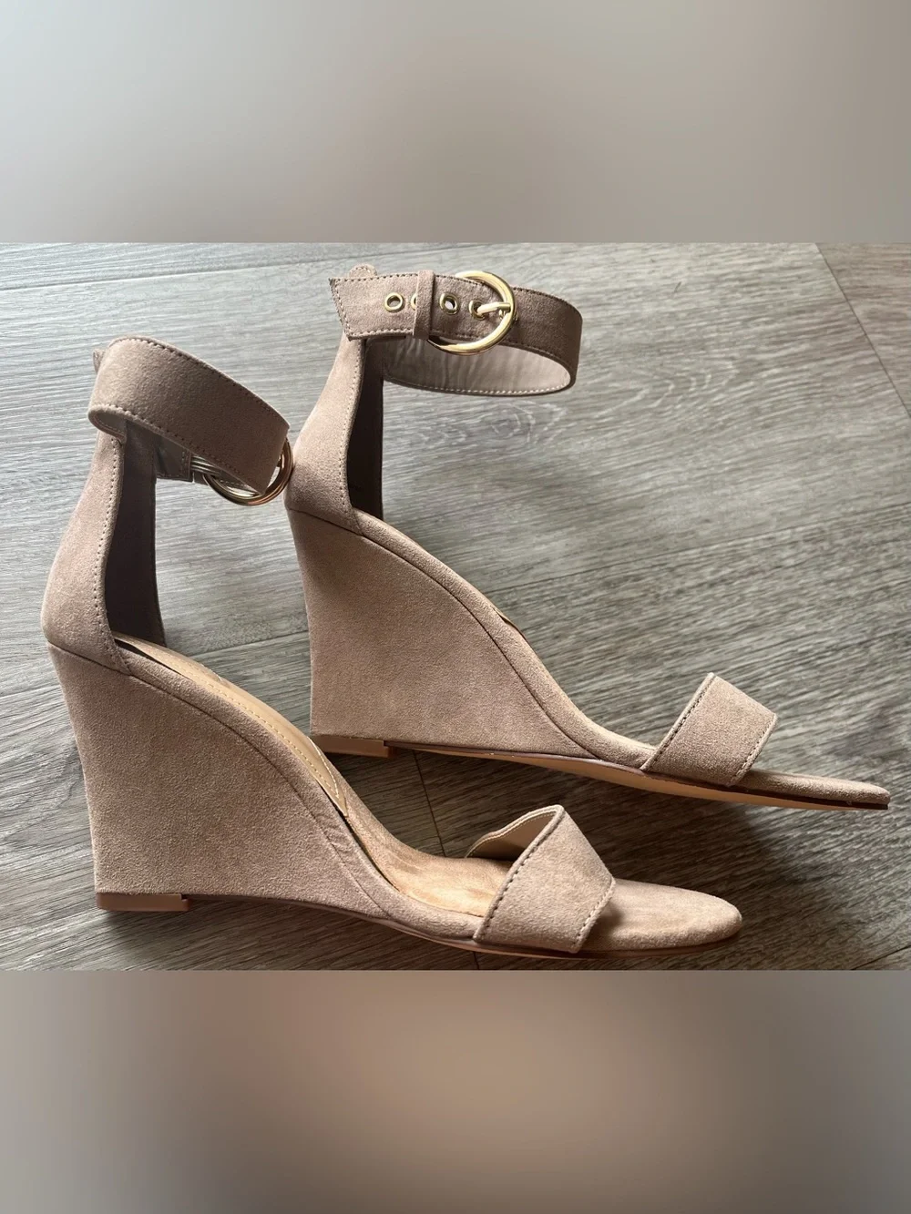 Justfab Women's Taupe Wedge Sandals with Ankle Strap